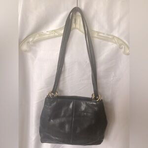 Classic Dark Blue Leather Shoulder Bag with Gold Accents